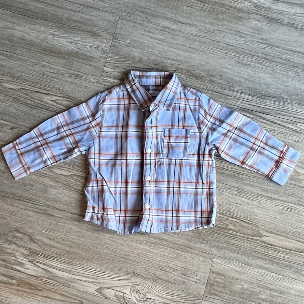 Mayoral Blue and Brown Plaid Button Down Shirt 6 months